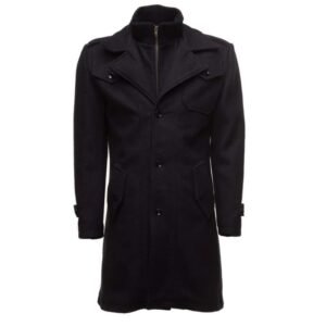 Authentic Black Wool 3/4 length trench coat